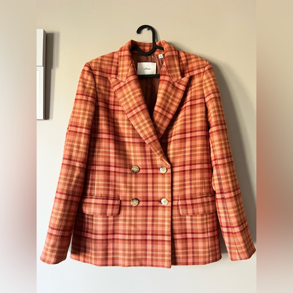 Wilfred Orange and Tan Plaid Double-Breasted Destiny Blazer - Picture 2 of 9